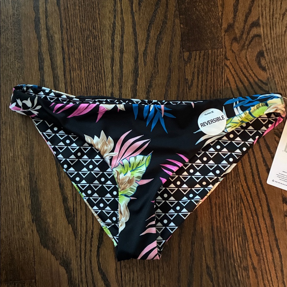 Hurley Tropical Floral Reversible Bikini - Black, Pink, Blue, Green, Cream - NWT - Picture 2 of 6